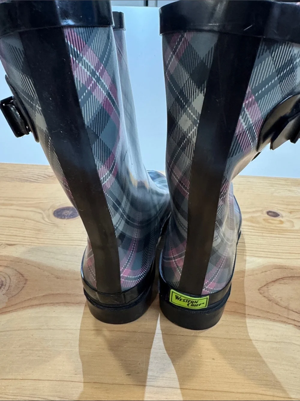WESTERN CHIEF Women’s Plaid Rain Boots - Pink & Gray
